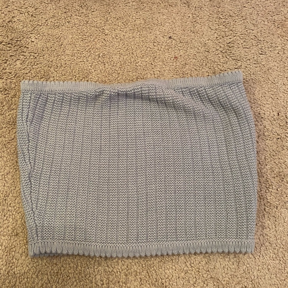 knit strapless light blue top
